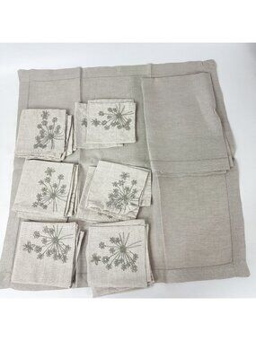 Crate and Barrel Grey Embroidered Spring Cocktail and Dinner Napkins set of 14